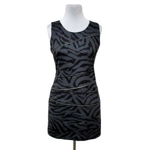 Michael Kors 6 Sleeveless Zebra Print Dress‎ Zipper Detail Bodycon Mini Dress
